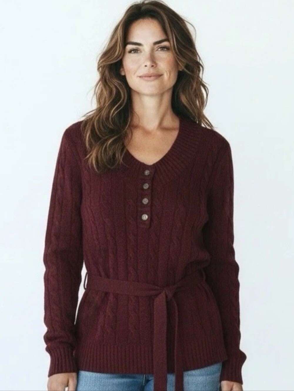 Brooks Brothers Cable Knit Scoop Neck Sweater Burgundy Medium Old Money Wool